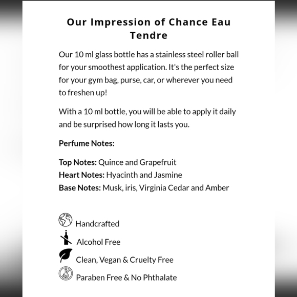 ⚡⚡🆕 Clean swiped Chance Chanel Eau Tendre Impression Oil Perfumery 10ml - Picture 2 of 2